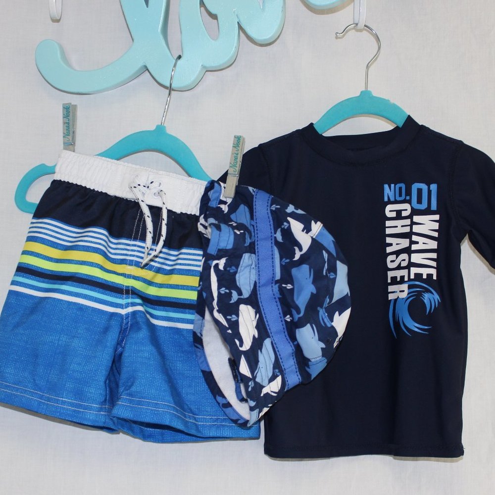 Set 💙 Koala Kids Rash Guard Swim Trunks Hat 12-18M 3 Pieces - Picture 9 of 10
